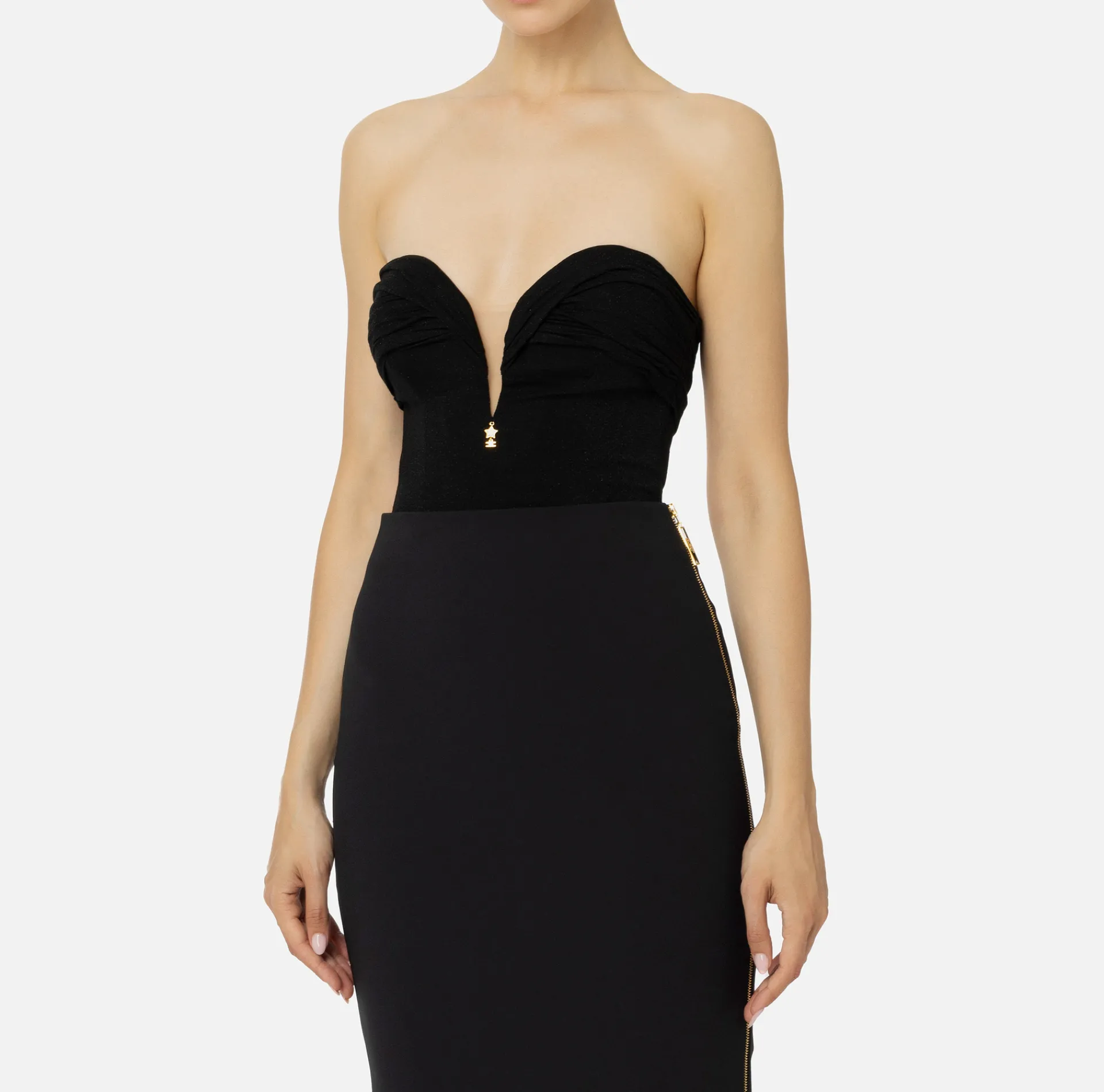 Elisabetta Franchi Top And T-Shirts|Pleated lurex jersey bodysuit Black