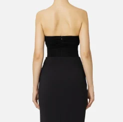 Elisabetta Franchi Top And T-Shirts|Pleated lurex jersey bodysuit Black