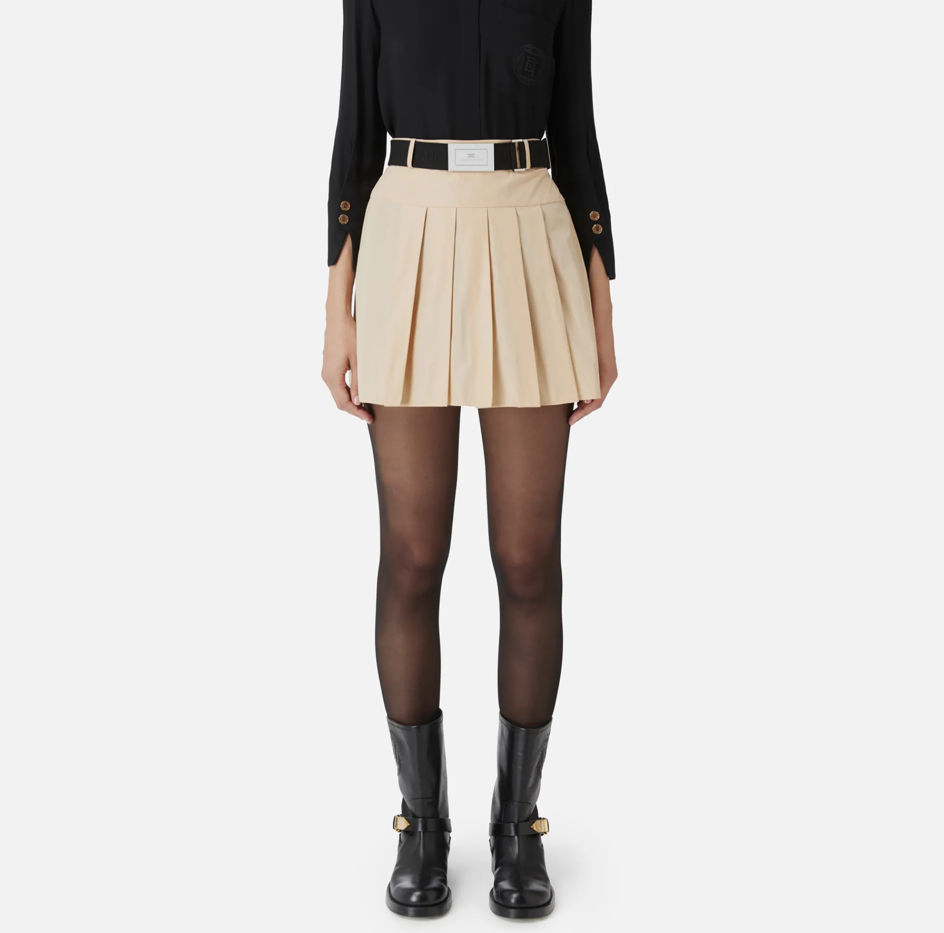 Elisabetta Franchi Skirts|Pleated miniskirt in lightweight technical nylon Cream