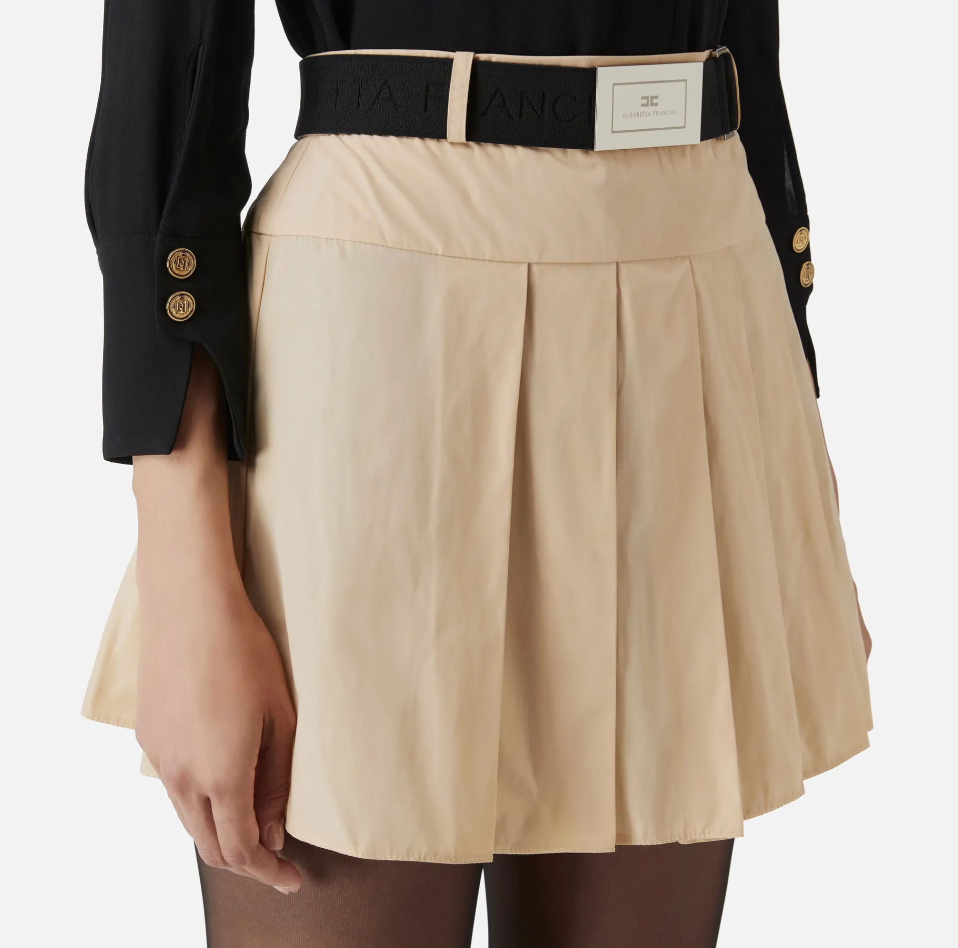 Elisabetta Franchi Skirts|Pleated miniskirt in lightweight technical nylon Cream