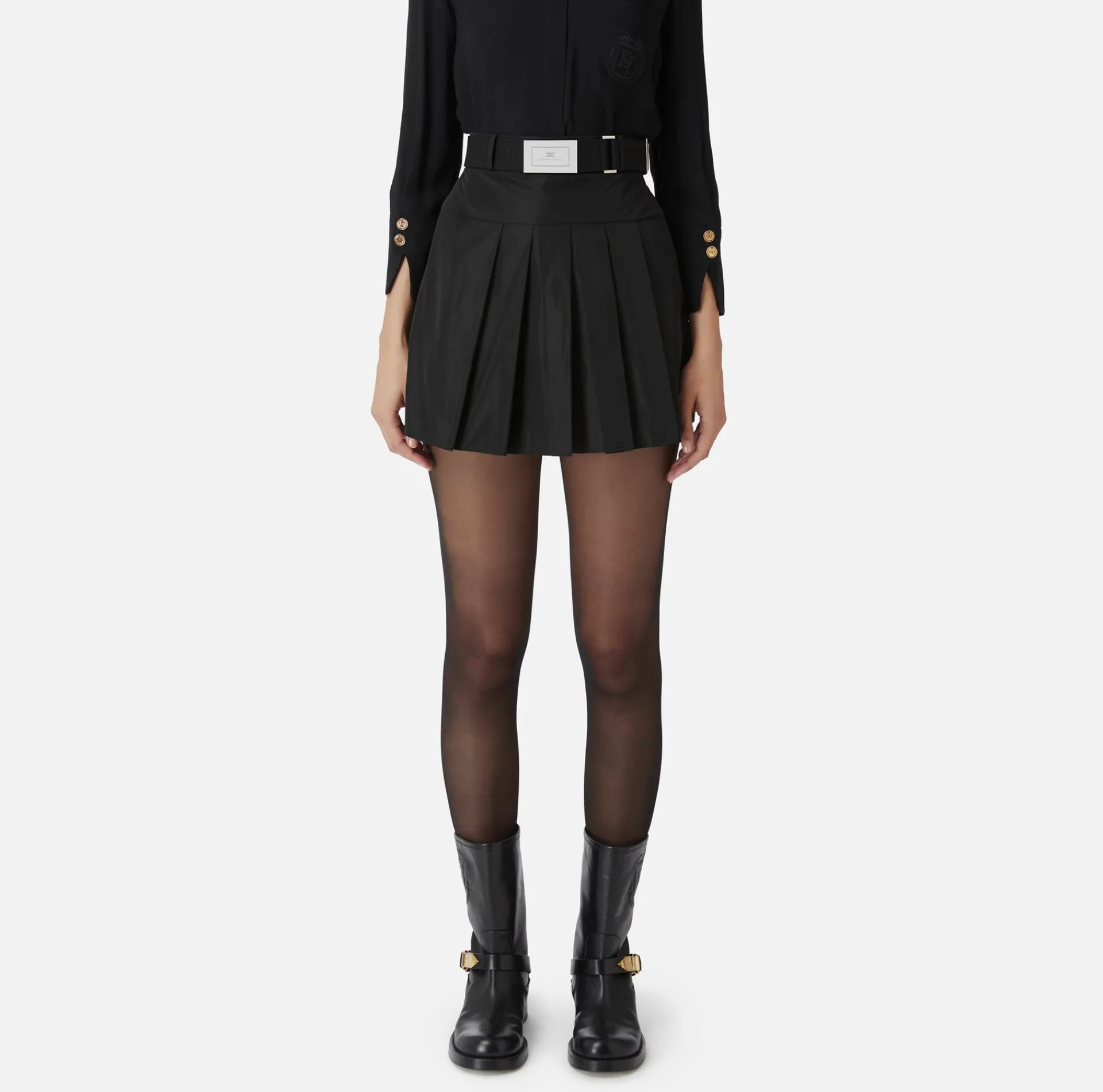 Elisabetta Franchi Skirts|Pleated miniskirt in lightweight technical nylon Black