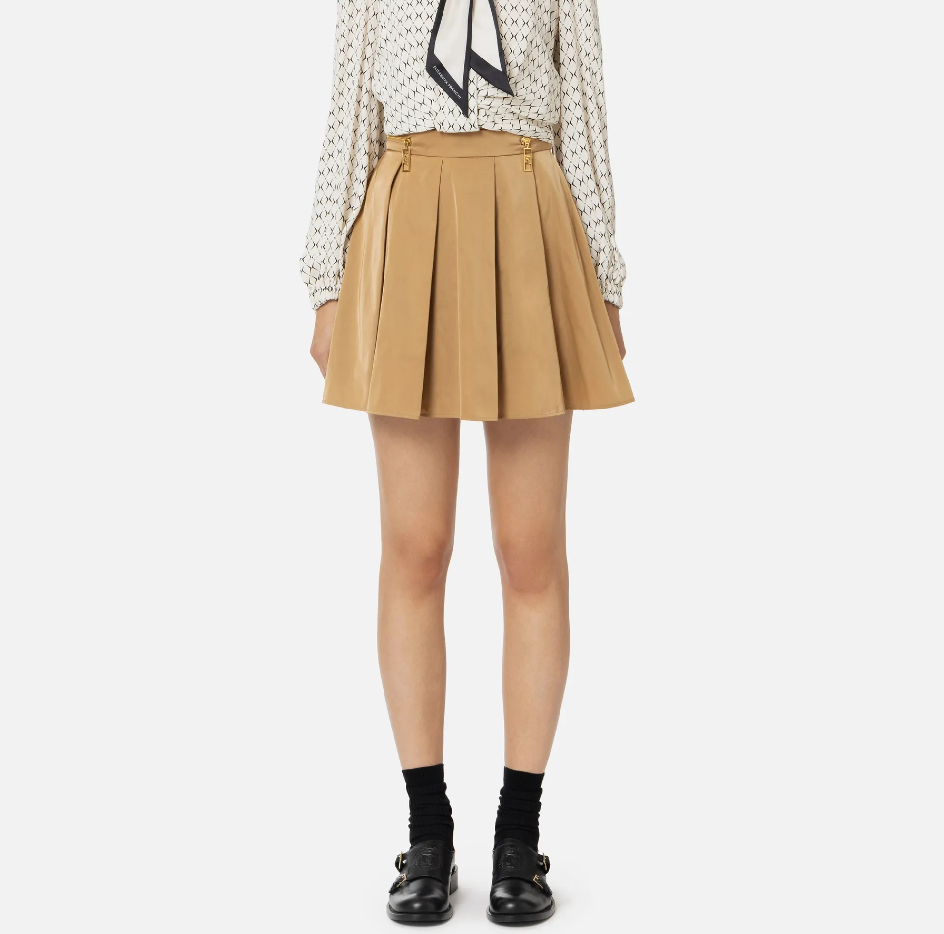 Elisabetta Franchi Skirts|Pleated miniskirt in technical nylon with zip Camel