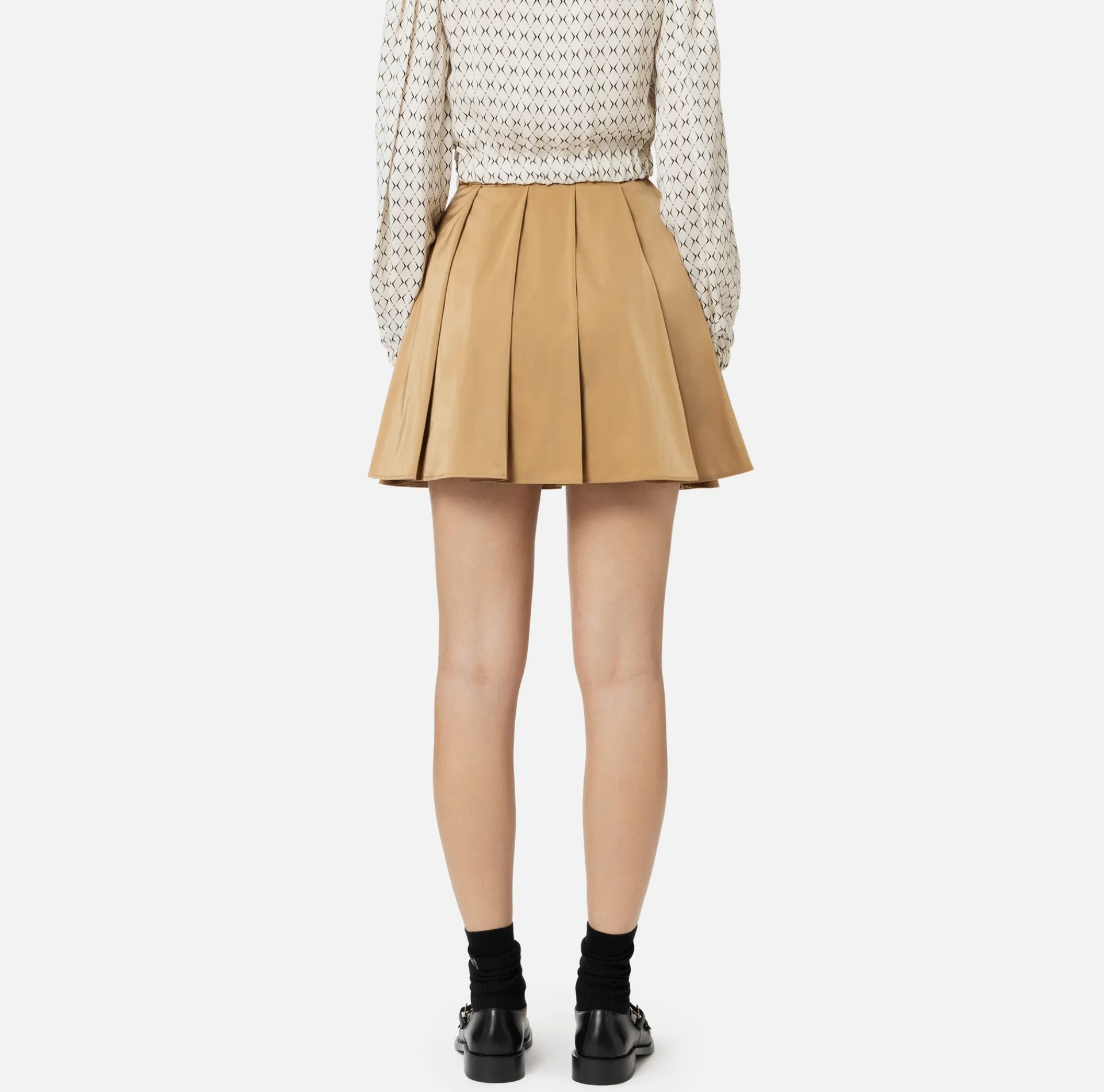 Elisabetta Franchi Skirts|Pleated miniskirt in technical nylon with zip Camel