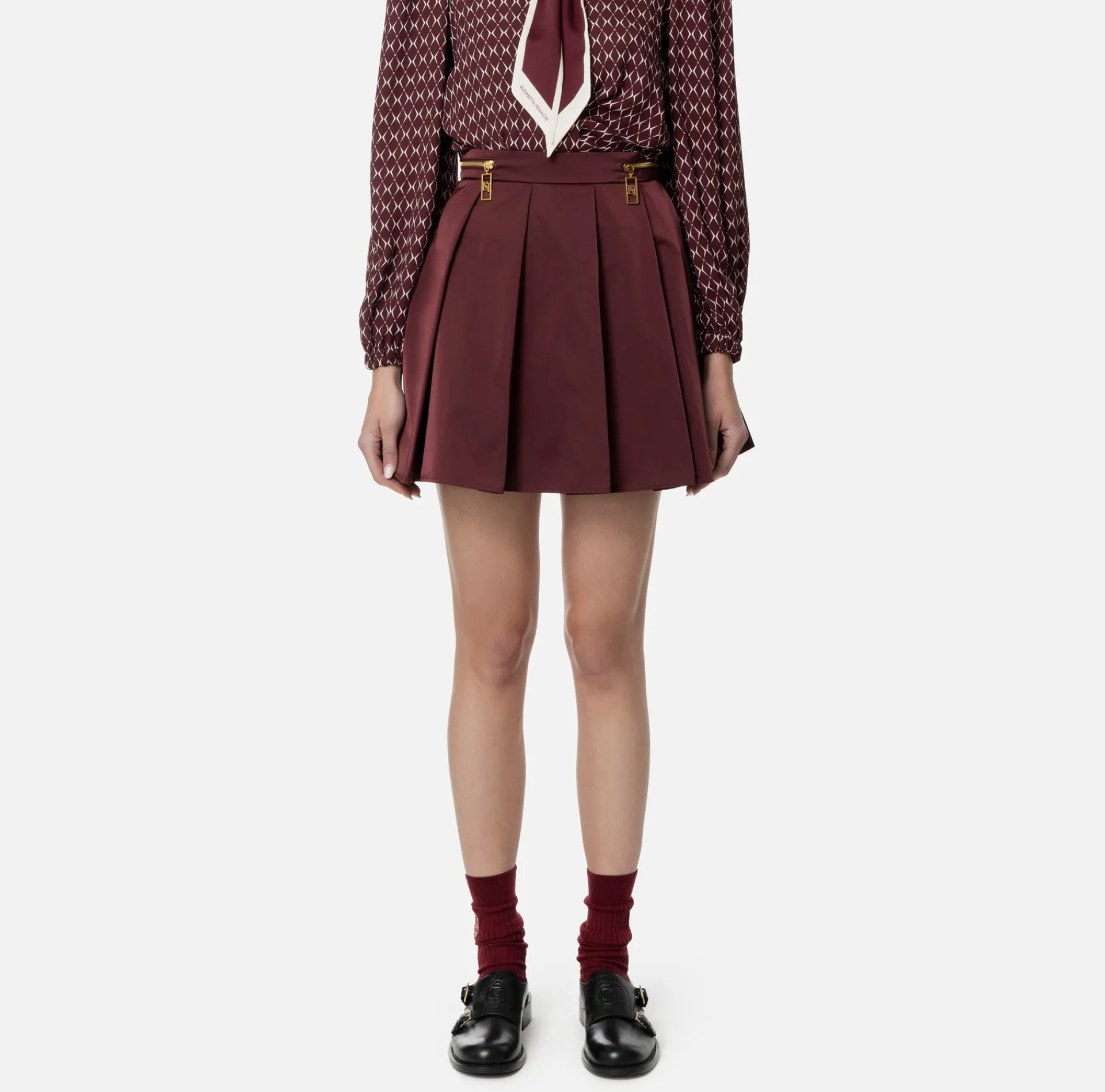 Elisabetta Franchi Skirts|Pleated miniskirt in technical nylon with zip RougeNoir