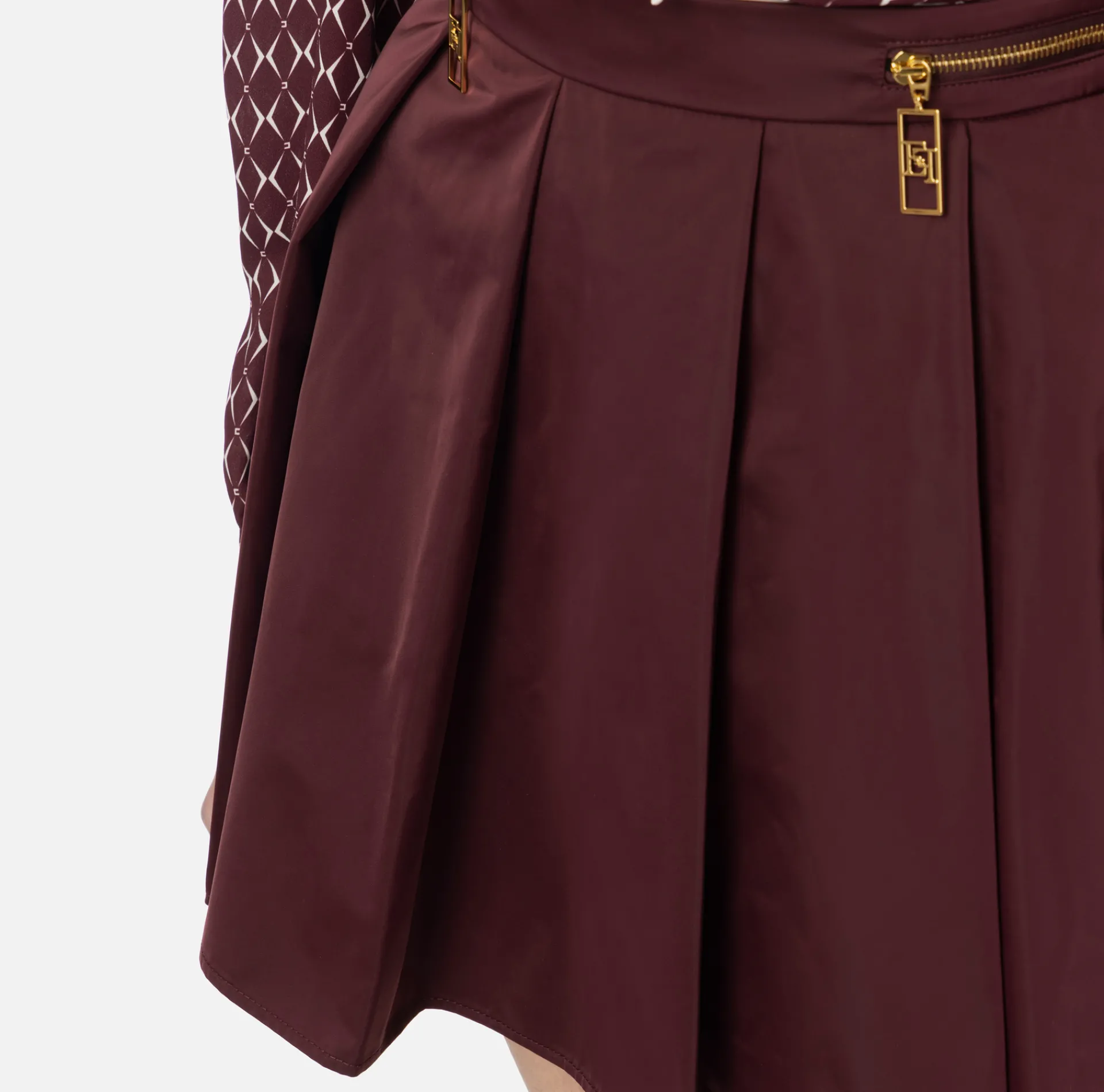 Elisabetta Franchi Skirts|Pleated miniskirt in technical nylon with zip RougeNoir