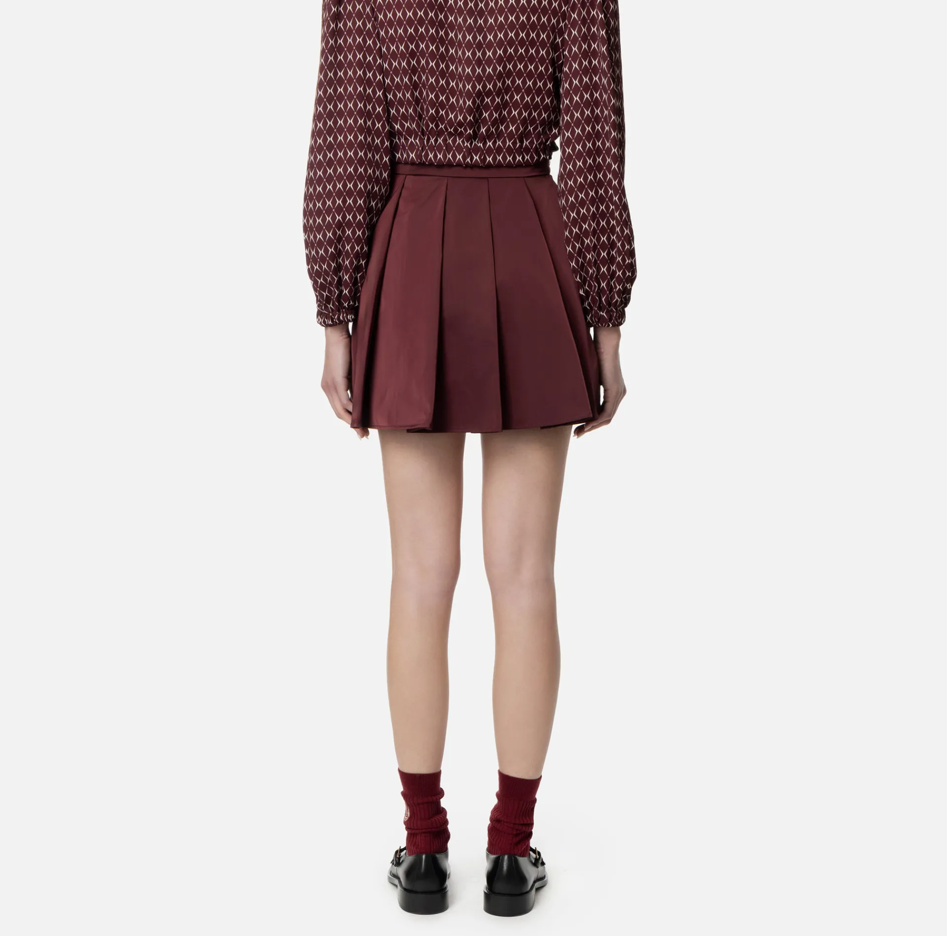 Elisabetta Franchi Skirts|Pleated miniskirt in technical nylon with zip RougeNoir