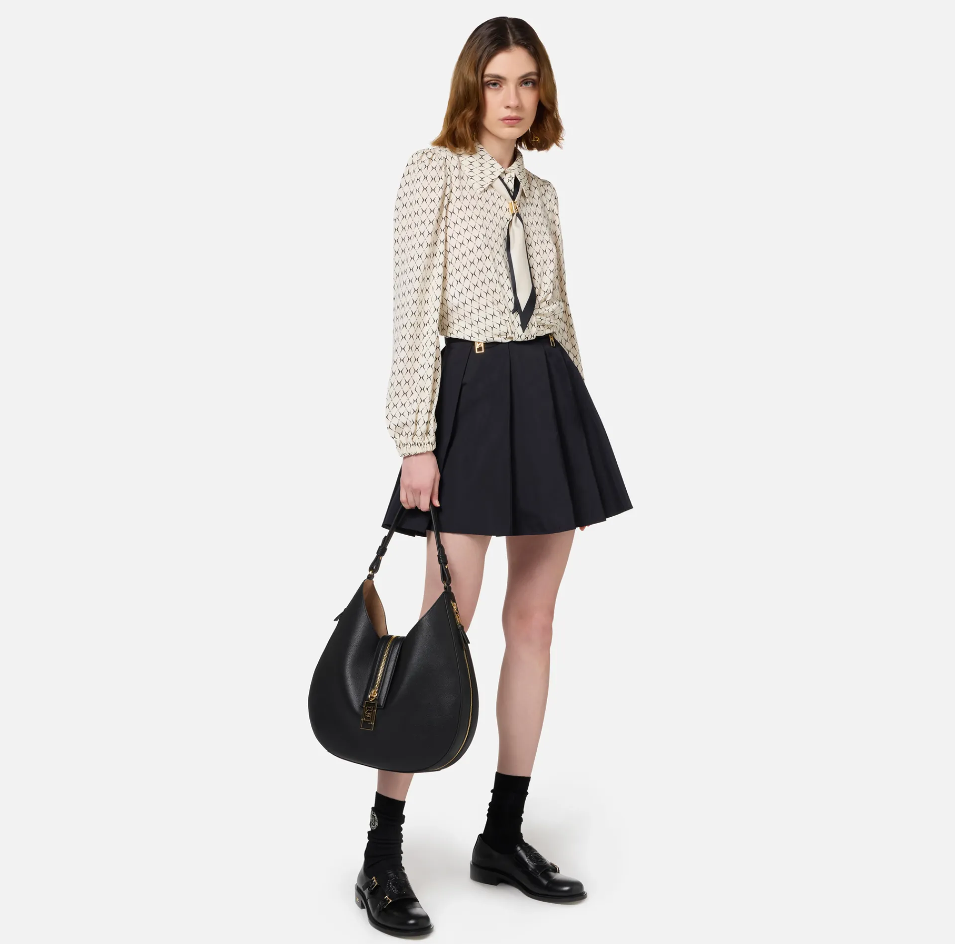 Elisabetta Franchi Skirts|Pleated miniskirt in technical nylon with zip Black
