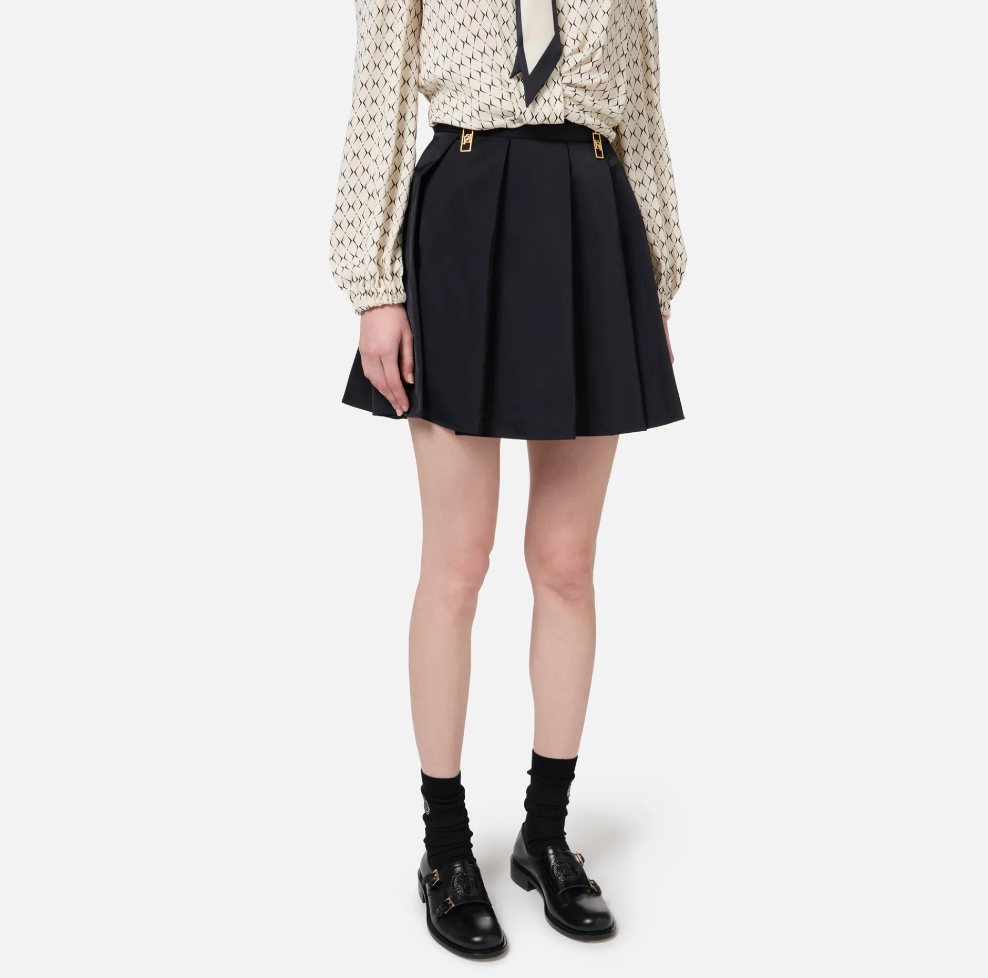 Elisabetta Franchi Skirts|Pleated miniskirt in technical nylon with zip Black
