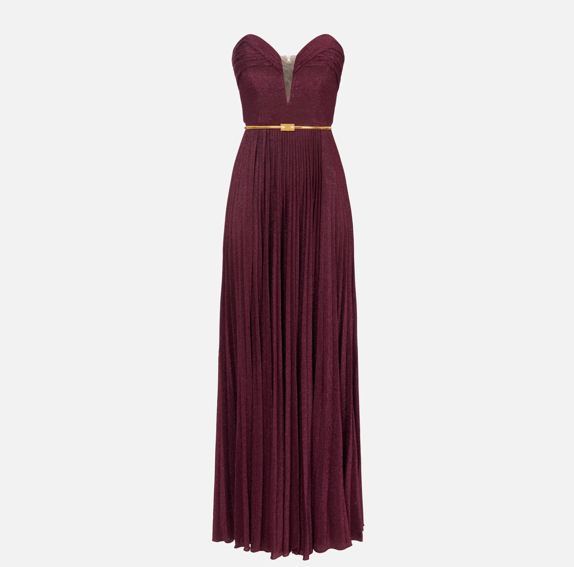Elisabetta Franchi Red Carpet Dresses|Red Carpet|Pleated red carpet dress in lurex jersey with belt RougeNoir