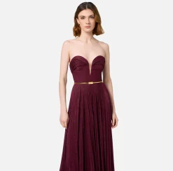 Elisabetta Franchi Red Carpet Dresses|Red Carpet|Pleated red carpet dress in lurex jersey with belt RougeNoir