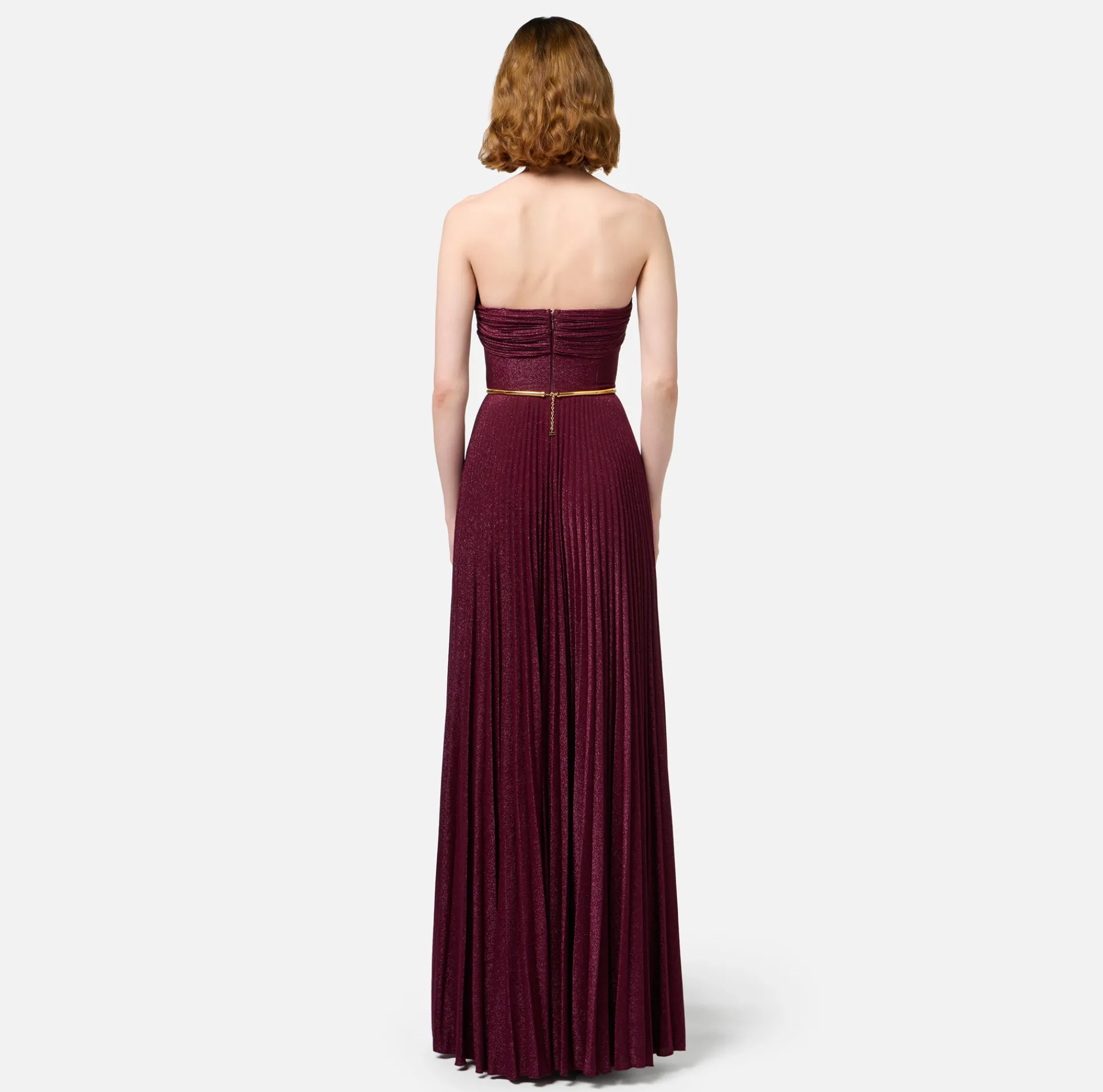 Elisabetta Franchi Red Carpet Dresses|Red Carpet|Pleated red carpet dress in lurex jersey with belt RougeNoir