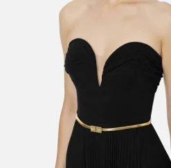 Elisabetta Franchi Red Carpet Dresses|Red Carpet|Pleated red carpet dress in lurex jersey with belt Black