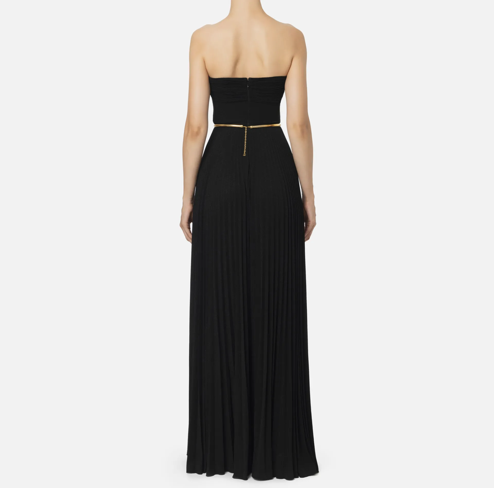 Elisabetta Franchi Red Carpet Dresses|Red Carpet|Pleated red carpet dress in lurex jersey with belt Black