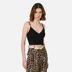 Elisabetta Franchi Top And T-Shirts|Pleated-effect viscose bustier top Black