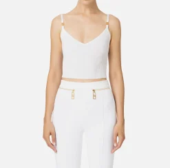 Elisabetta Franchi Top And T-Shirts|Pleated-effect viscose bustier top Ivory