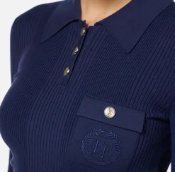 Elisabetta Franchi Knitwear And Sweatshirts|Polo shirt in narrow-ribbed lyocell and silk fabric with logo embroidery Navy