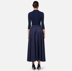 Elisabetta Franchi Knitwear And Sweatshirts|Polo shirt in narrow-ribbed lyocell and silk fabric with logo embroidery Navy