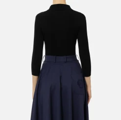 Elisabetta Franchi Knitwear And Sweatshirts|Polo shirt in narrow-ribbed lyocell and silk fabric with logo embroidery Black