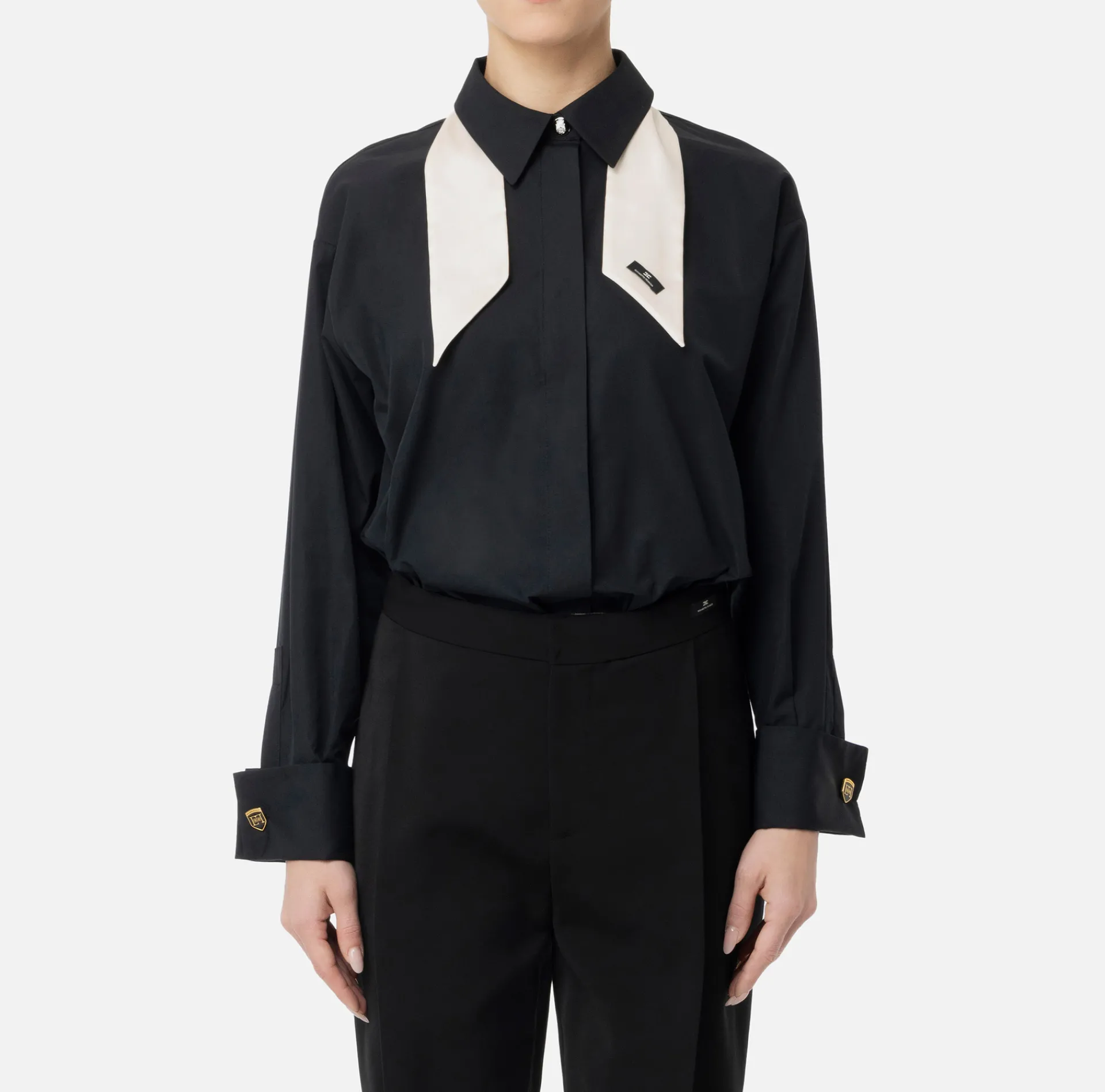 Elisabetta Franchi Shirts And Blouses|Poplin shirt with contrasting tie Black
