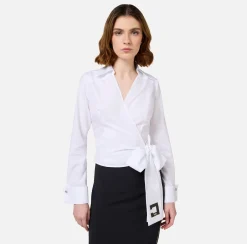 Elisabetta Franchi Shirts And Blouses|Poplin shirt with embroidered sash belt White