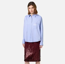 Elisabetta Franchi Shirts And Blouses|Poplin shirt with logo label OxfordGray