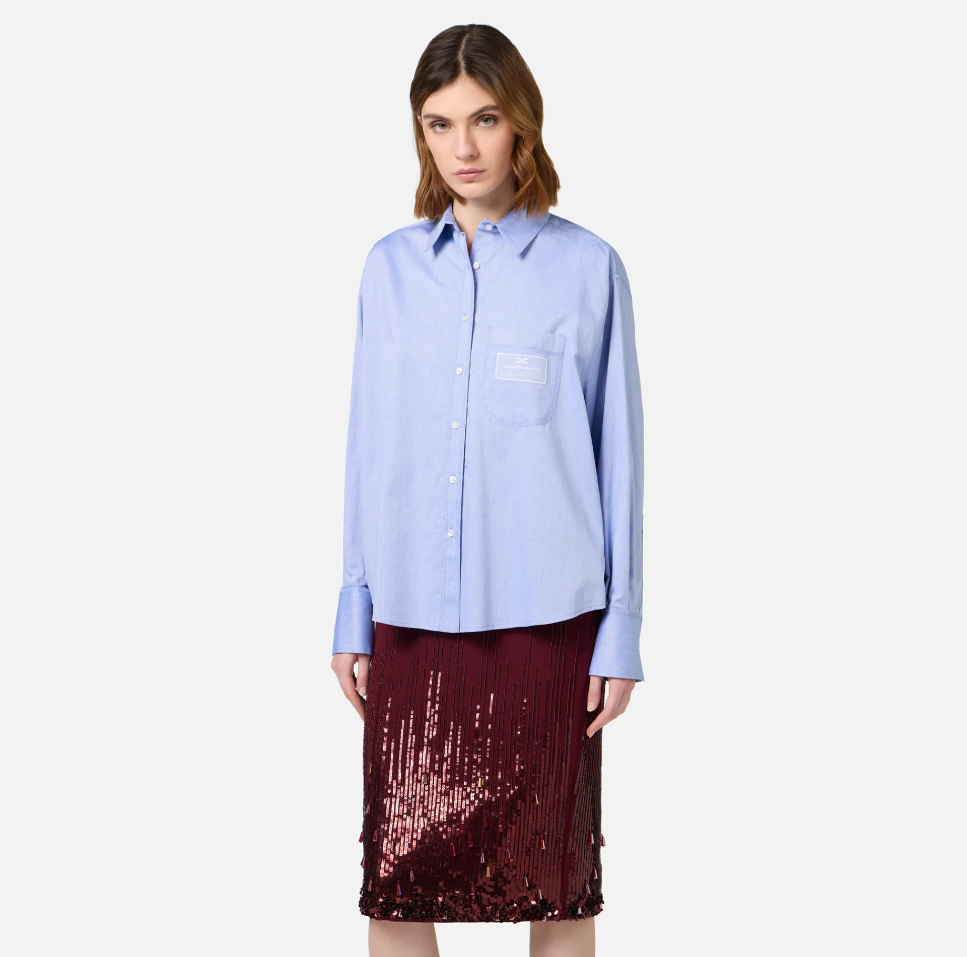 Elisabetta Franchi Shirts And Blouses|Poplin shirt with logo label OxfordGray