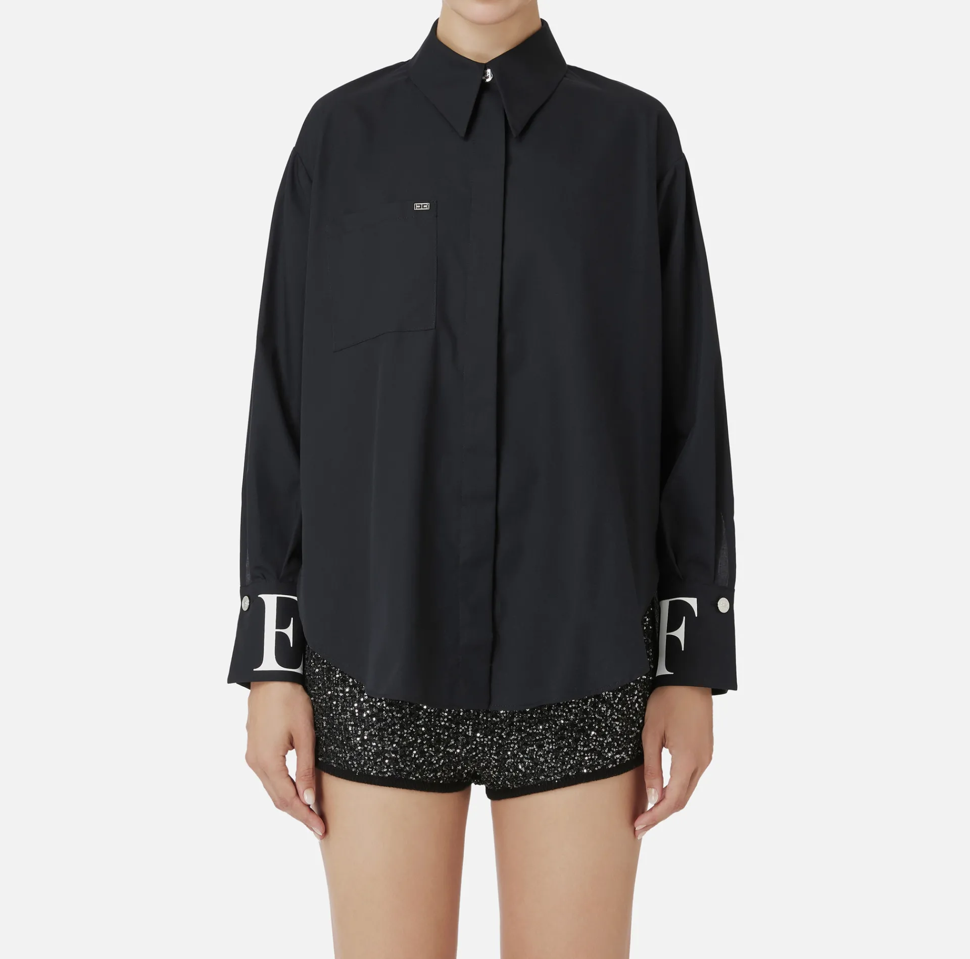 Elisabetta Franchi Shirts And Blouses|Poplin shirt with logo on cuffs Black