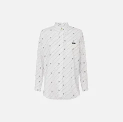 Elisabetta Franchi Shirts And Blouses|Printed poplin shirt with logo label White/Black