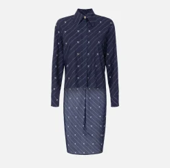 Elisabetta Franchi Shirts And Blouses|Printed poplin shirt with asymmetric hemline Navy/Cream
