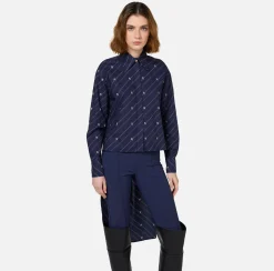 Elisabetta Franchi Shirts And Blouses|Printed poplin shirt with asymmetric hemline Navy/Cream