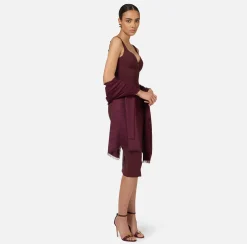 Elisabetta Franchi Scarves|Rectangular viscose jacquard pashmina scarf with logo lettering RougeNoir