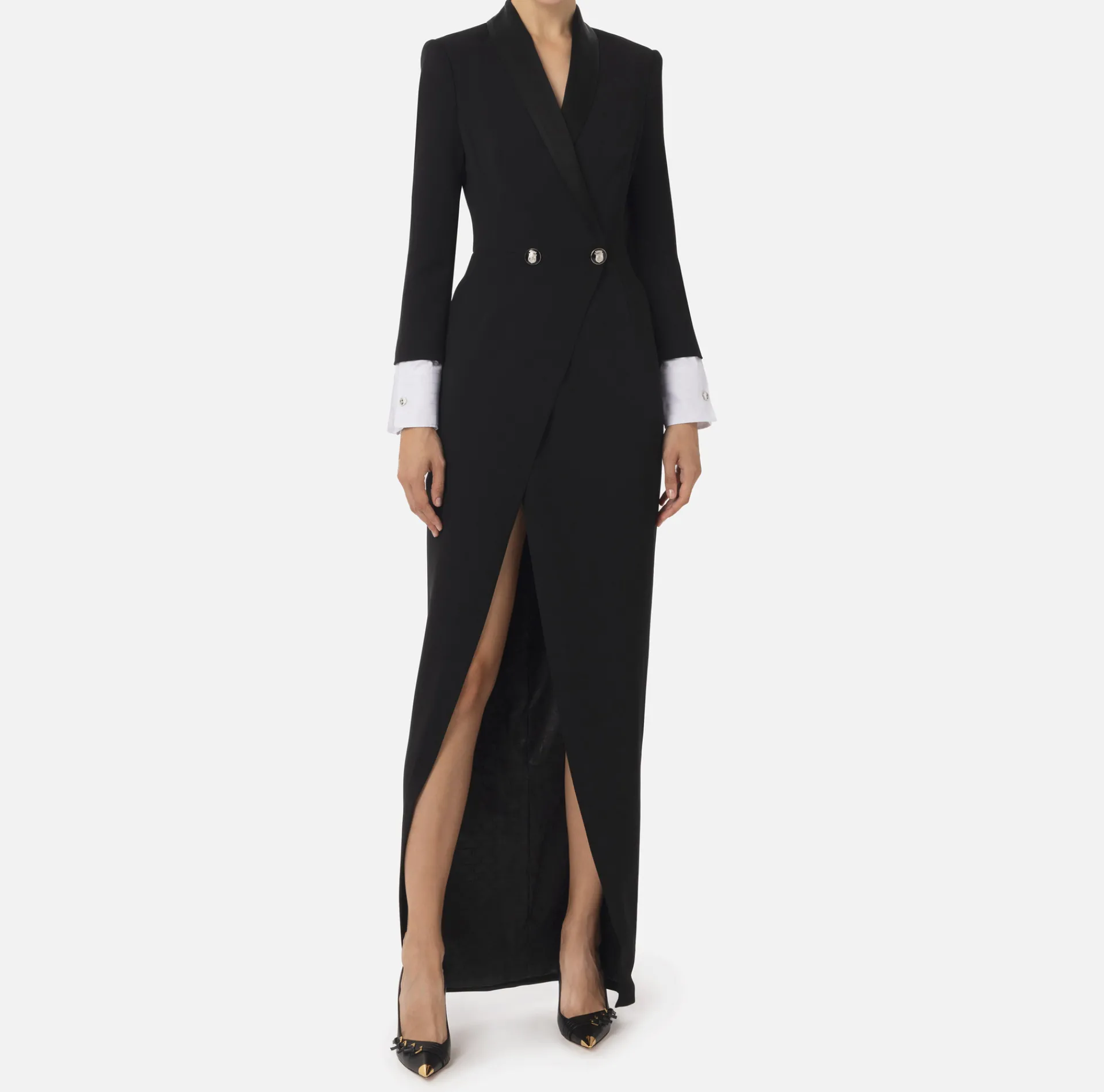 Elisabetta Franchi Red Carpet Dresses|Red Carpet|Red carpet crêpe dress with satin lapels Black