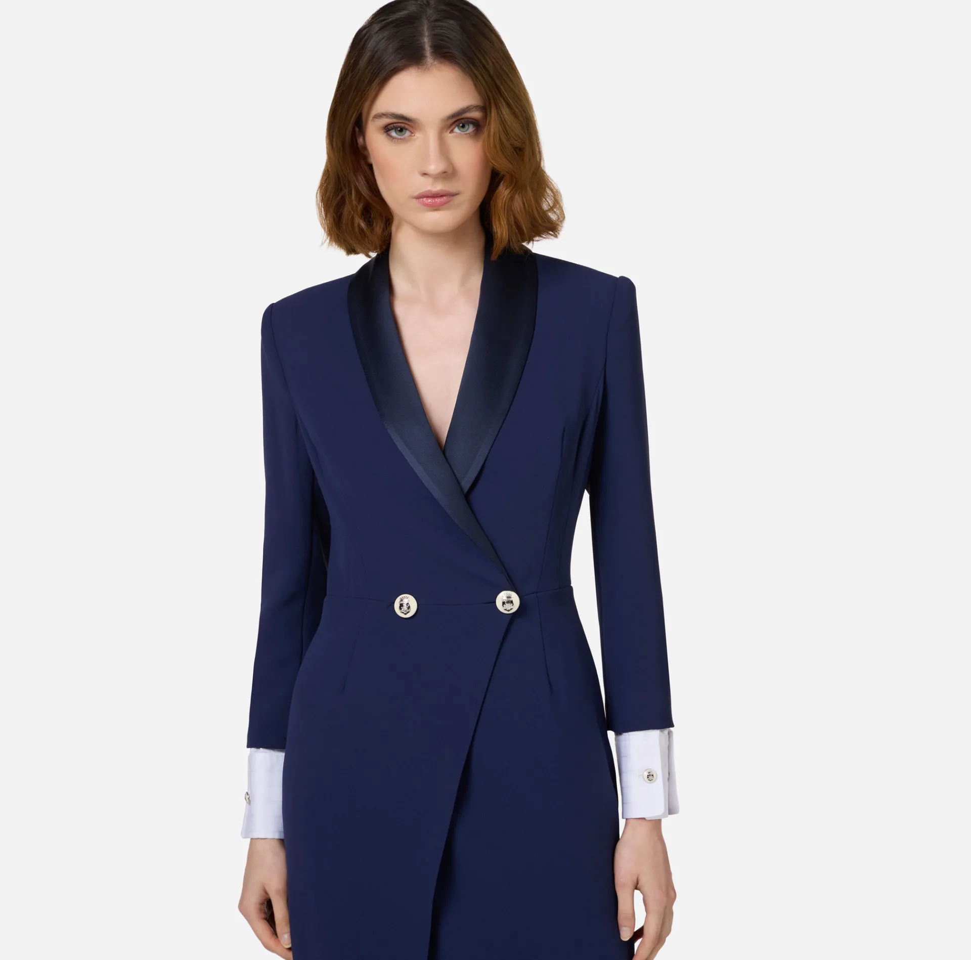 Elisabetta Franchi Red Carpet Dresses|Red Carpet|Red carpet crêpe dress with satin lapels