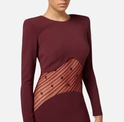 Elisabetta Franchi Red Carpet Dresses|Red Carpet|Red carpet dress in crêpe fabric with flocked tulle insert RougeNoir