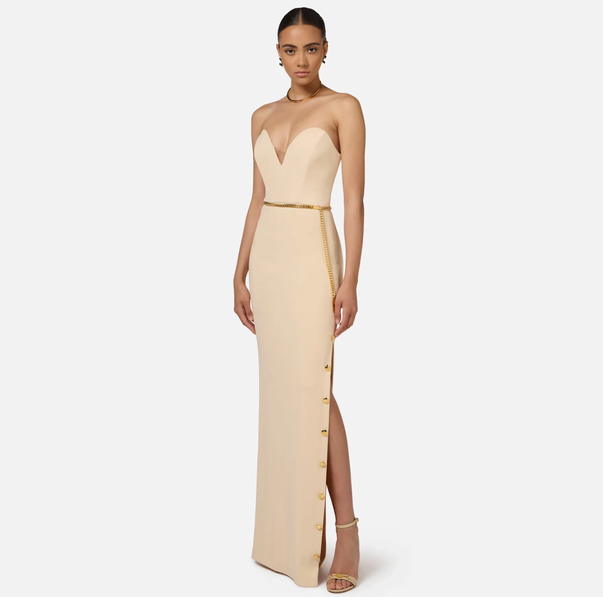 Elisabetta Franchi Red Carpet Dresses|Red Carpet|Red carpet dress in crêpe fabric with bustier neckline Cream