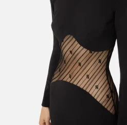 Elisabetta Franchi Red Carpet Dresses|Red Carpet|Red carpet dress in crêpe fabric with flocked tulle insert Black