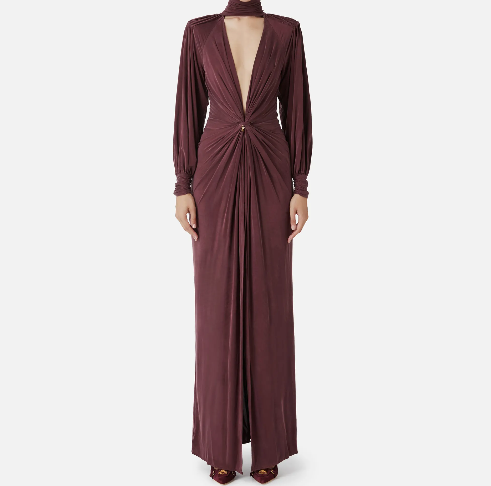 Elisabetta Franchi Red Carpet Dresses|Red Carpet|Red Carpet dress in cupro jersey with knot RougeNoir