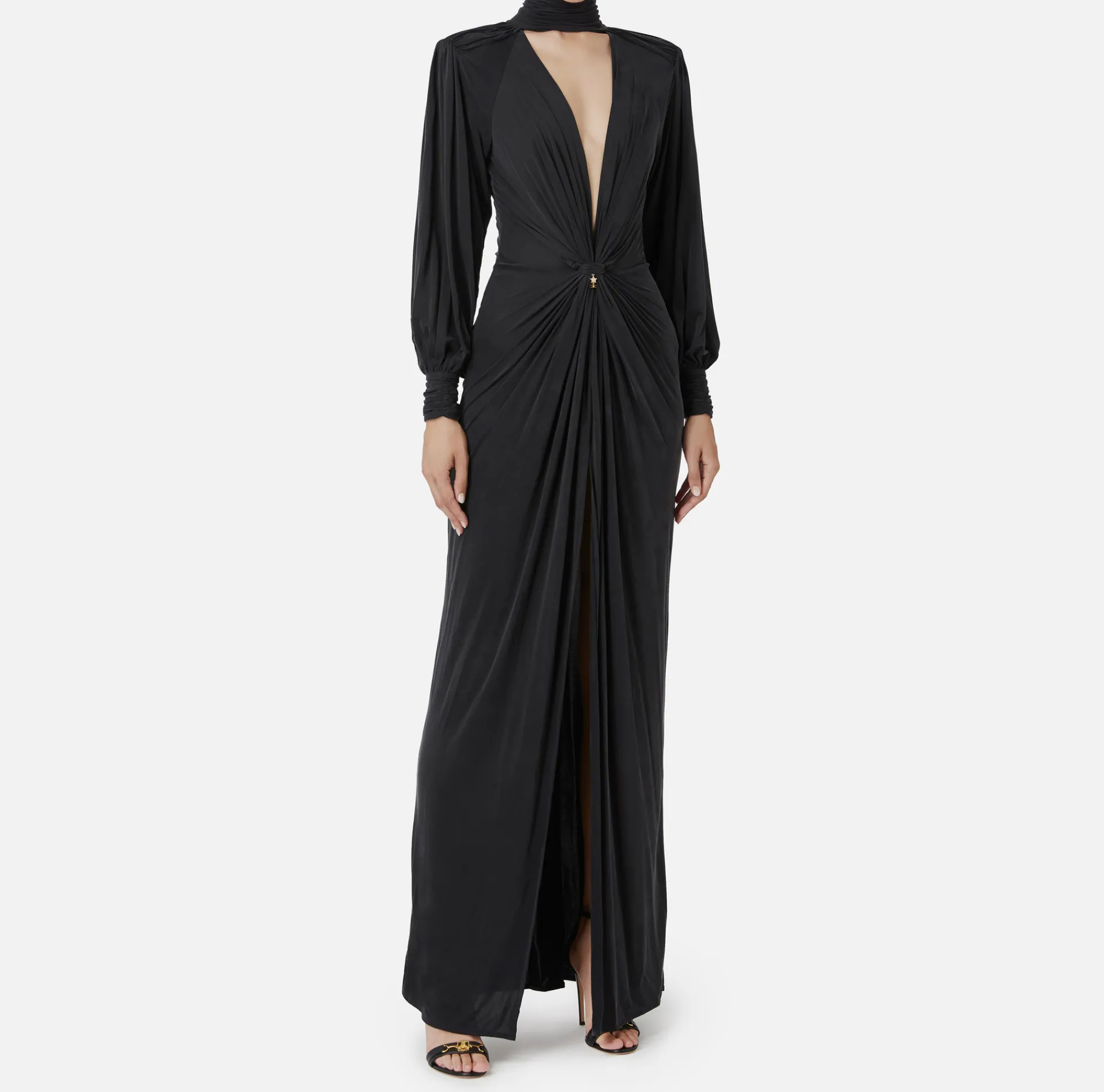 Elisabetta Franchi Red Carpet Dresses|Red Carpet|Red Carpet dress in cupro jersey with knot Black
