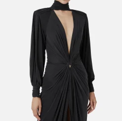 Elisabetta Franchi Red Carpet Dresses|Red Carpet|Red Carpet dress in cupro jersey with knot Black