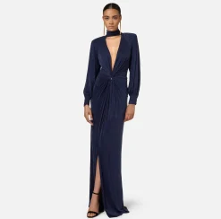 Elisabetta Franchi Red Carpet Dresses|Red Carpet|Red Carpet dress in cupro jersey with knot Navy