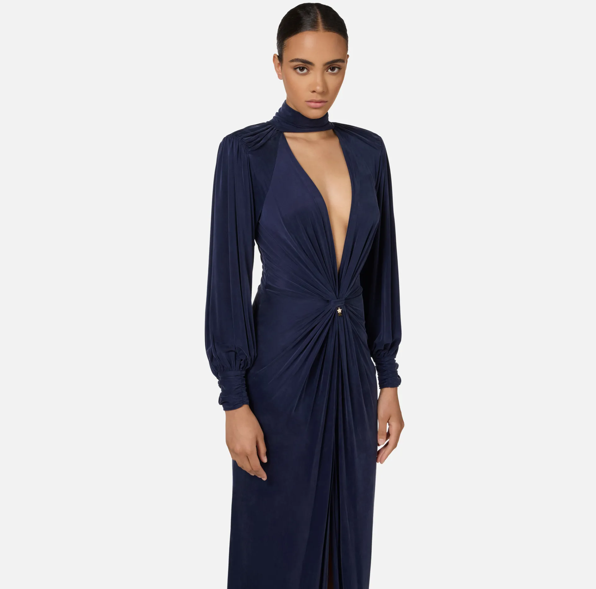 Elisabetta Franchi Red Carpet Dresses|Red Carpet|Red Carpet dress in cupro jersey with knot Navy