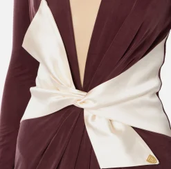 Elisabetta Franchi Red Carpet Dresses|Red Carpet|Red carpet dress in draped jersey with sash belt RougeNoir/Butter