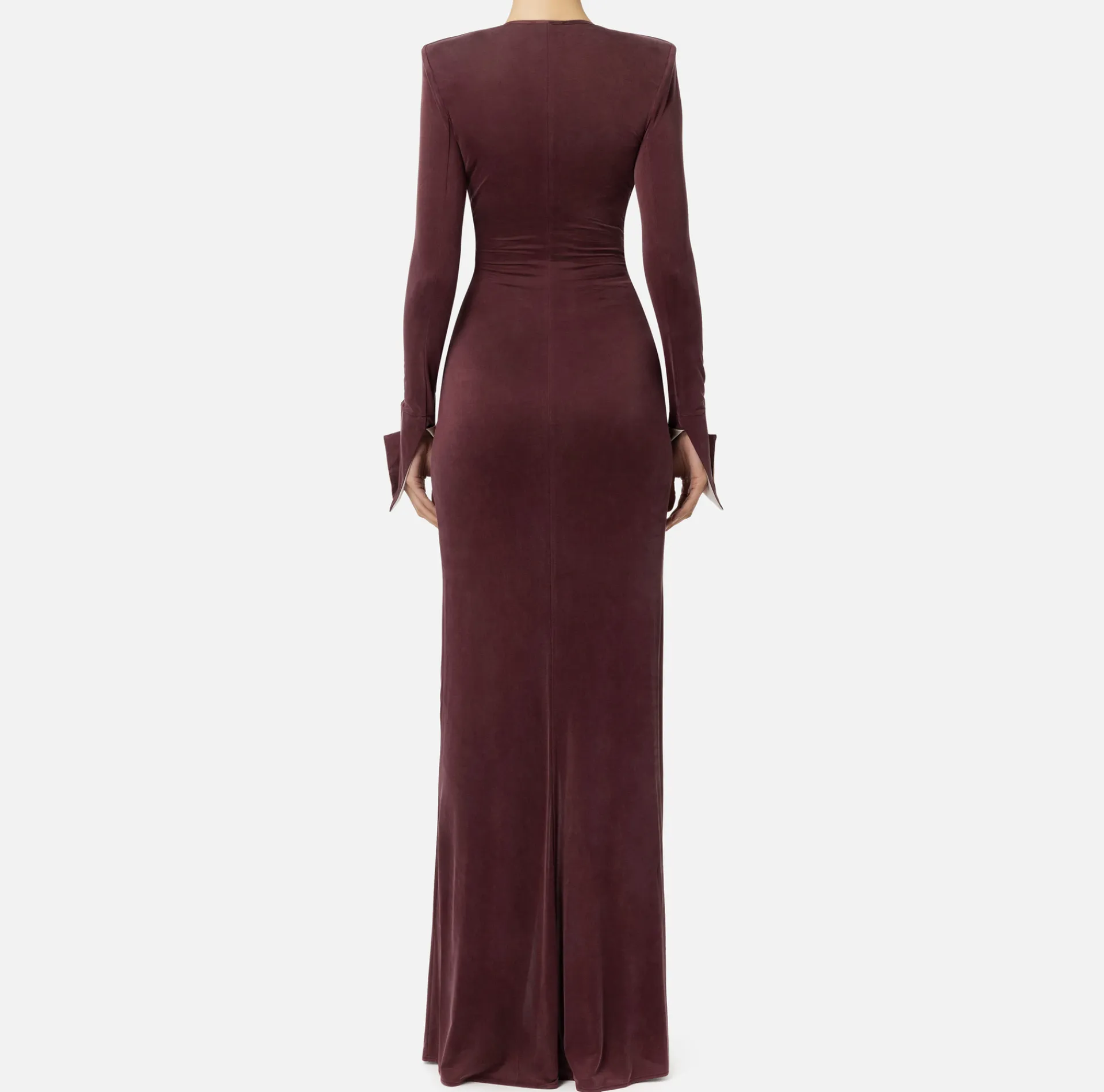 Elisabetta Franchi Red Carpet Dresses|Red Carpet|Red carpet dress in draped jersey with sash belt RougeNoir/Butter