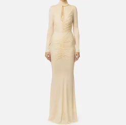 Elisabetta Franchi Red Carpet Dresses|Red Carpet|Red carpet dress in draped jersey with necklace Cream