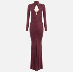 Elisabetta Franchi Red Carpet Dresses|Red Carpet|Red carpet dress in draped jersey with necklace RougeNoir