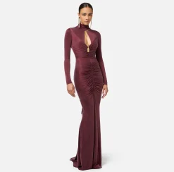 Elisabetta Franchi Red Carpet Dresses|Red Carpet|Red carpet dress in draped jersey with necklace RougeNoir