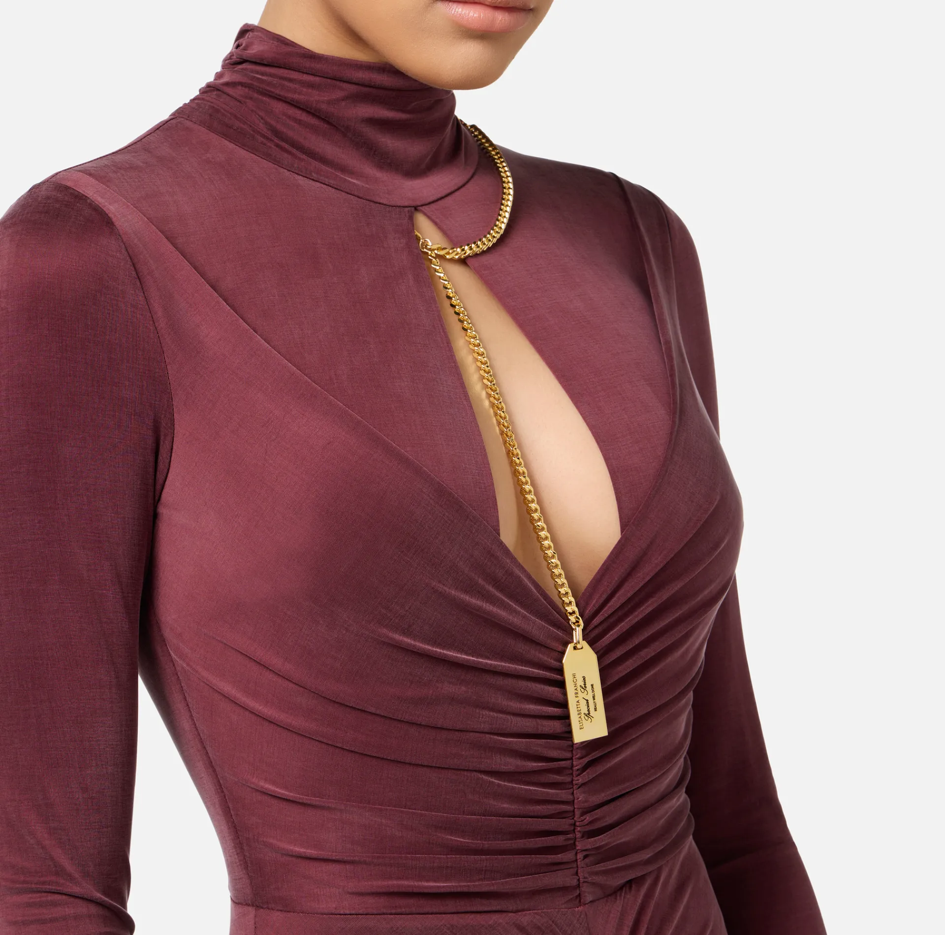Elisabetta Franchi Red Carpet Dresses|Red Carpet|Red carpet dress in draped jersey with necklace RougeNoir