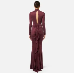 Elisabetta Franchi Red Carpet Dresses|Red Carpet|Red carpet dress in draped jersey with necklace RougeNoir