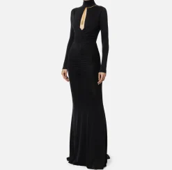 Elisabetta Franchi Red Carpet Dresses|Red Carpet|Red carpet dress in draped jersey with necklace Black