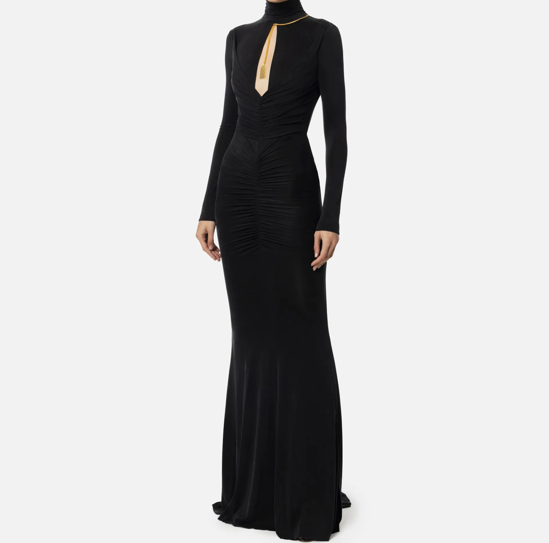 Elisabetta Franchi Red Carpet Dresses|Red Carpet|Red carpet dress in draped jersey with necklace Black